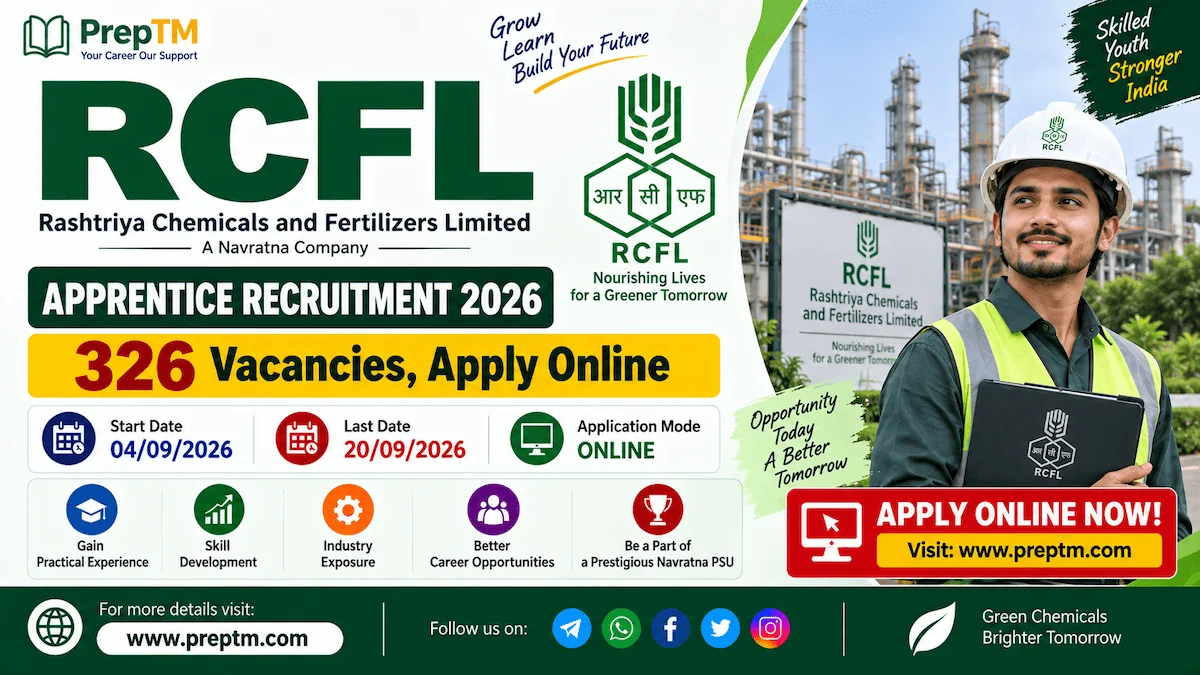 RCFL Apprentice Recruitment 2026: 326 Vacancies, Apply Online